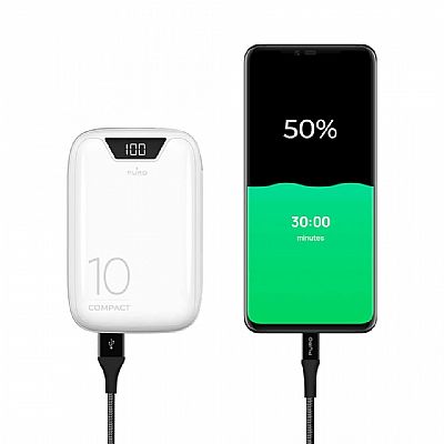 Puro Powerbank Black 10000mAh 1 USB A+1 USB C Fast Charger for Smartphones Λευκό
